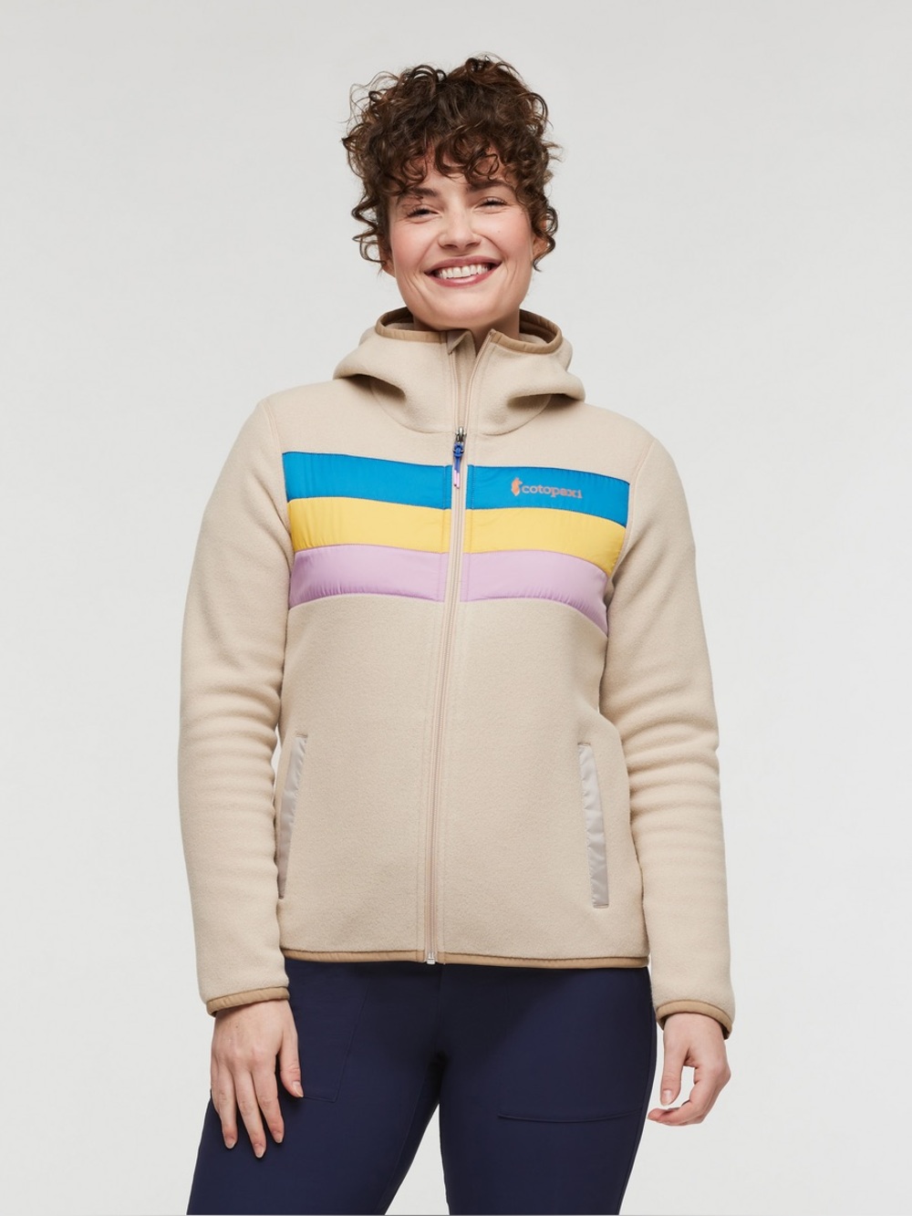 Cotopaxi Jacket Women XL Teca Hooded Fleece Full Zip Pockets Cream